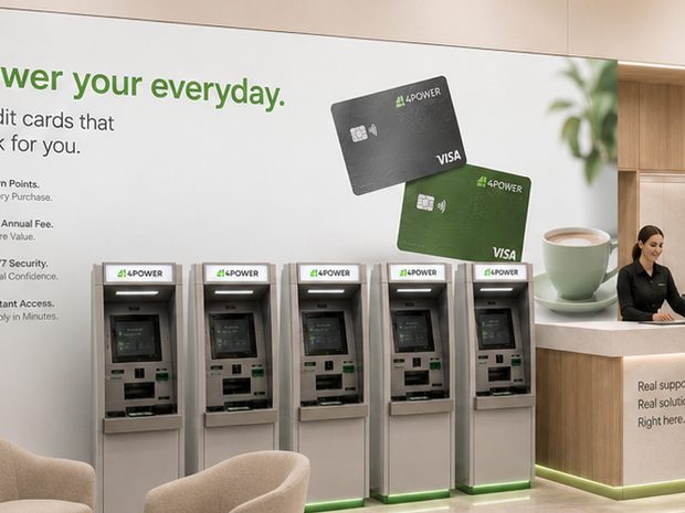 A bank-branded fascia above the self-service wall of a digital branch